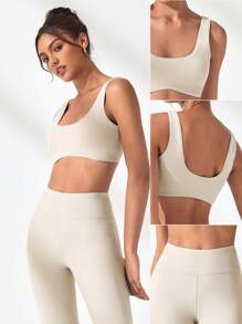 Lifespree Seamless High Stretch Sports Bra With Leggings - Apricot - View 5