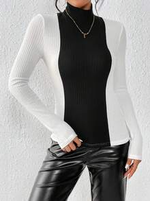 SHEIN Essnce Hai âm Cổ giả Áo thun - Đen và trắng - Xem 6