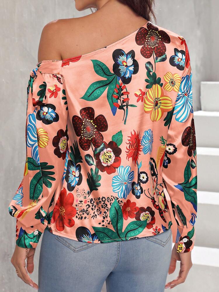 Floral Print Asymmetric Collar Shirt