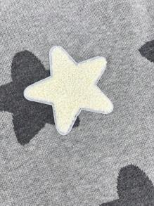 SHEIN Unity Có khóa kéo Thả vai Áo len Mở Với Sừng & Ngôi sao Huy hiệu Chi tiết - Xám - Xem 6