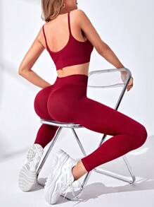 Easithlete Seamless Sports Bra And Pants Set For Chinese New Year Workout Women Set - Burgundy - View 6
