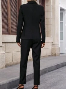 SHEIN Clasi 純色鈕扣西裝 - 黑色 - 查看 2