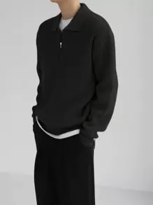 DAZY 男士前拉链落肩秋季毛衣四分之一拉链