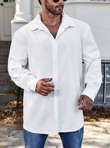 Manfinity Homme 男士加純色正面紐帶襯衫 - 白色 - 查看 4