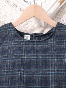 Tween Girl Plaid Print Dress & Jacket & Hat