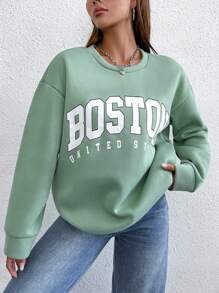 SHEIN Unity Letter Graphic Drop Shoulder Sweatshirt - Green - View 1