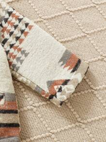 Baby Boy Geo Print Dual Pocket Overcoat & Scarf Without Sweater - Multicolor - View 6