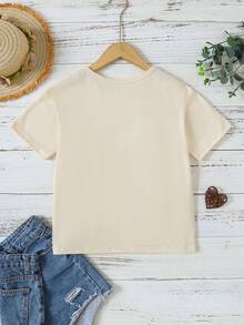 SHEIN Girls Skull Butterfly Flower Print T-shirt - Apricot - View 2