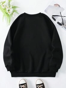 INAWLY Women'S Slogan Print Fleece Sweatshirt - Black - View 2