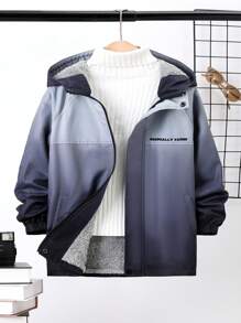 SHEIN Tween Boy 1pc Ombre Letter Graphic Raglan Sleeve Hooded Coat - Black - View 1