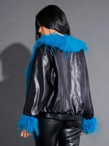 SHEIN BAE Blue Leather Jacket Perfect For Christmas Parties & New Year's Eve Outfits - Black - View 2