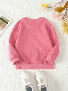 SHEIN 兒童秋季長袖女童圓領運動衫 - 新款休閒兒童服裝 - 玫紅色 - 查看 2
