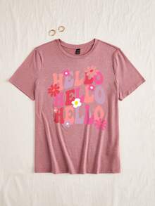 SHEIN Lady Camiseta con letra & con patrón floral - Rosa - Ver 3