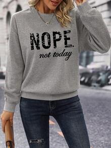 SHEIN LUNE Của phụ nữ Mẫu chữ Áo nỉ - Màu Xám nhạt - Xem 5