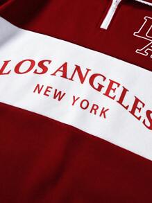 Aesthetic Post Nam Một nửa khóa kéo In thư Áo nỉ Với dây kéo - Đỏ và trắng - Xem 5