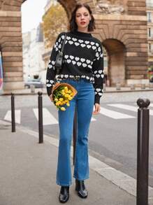 SHEIN Frenchy Women's Heart Pattern Sweater