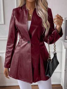 SHEIN Privé 純色單鈕pu皮外套