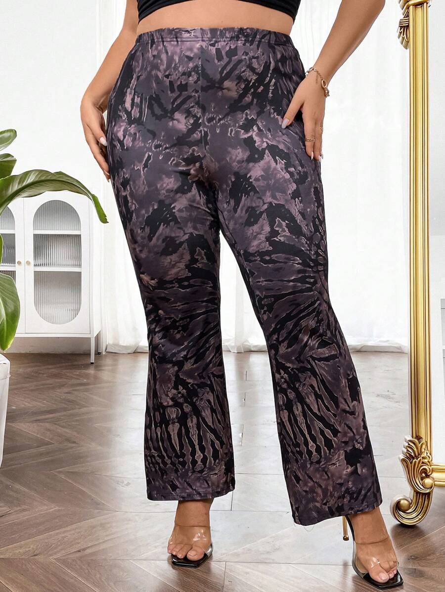 Flirla Plus Allover Print Flare Leg Pants Fall Cloth For Women - Multicolor - View 1