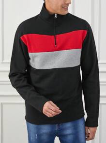 SHEIN Cottnline Men's Half-zipper Pullover Sweatshirt - Multicolor - View 1