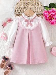 Elladie kids Baby Girls' Elegant Color Block Bowknot Decor Dress