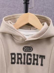 SHEIN 3 stuks Unisex Baby Effen Kleur Ronde Hals Lange Mouw Hoodie Sweatshirt En Gestreepte Enkelband Broek Set, Thermische Gevoerde Winter