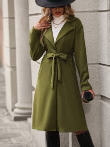 Chiquease Lapel Neck Belted Trench Coat Fall Cloth For Women - Army Green - View 6