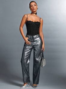 SHEIN BAE Solid Lace Cami Top - Black - View 5