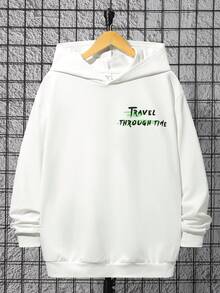 SHEIN 青少年男孩標語和卡通圖案落肩袖連帽衫