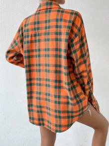 SHEIN Essnce 女式落肩格紋襯衫