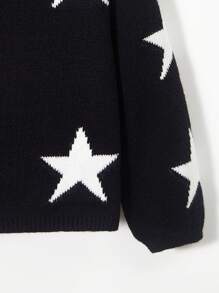 SHEIN Cô Gái Trẻ Hình sao Thả vai Áo len - màu đen - Xem 5