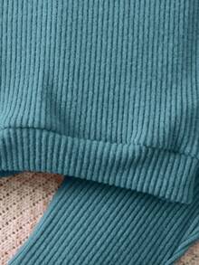 SHEIN 小女孩純色帽裝2件套,適用於秋冬季節 - 藍色 - 查看 6