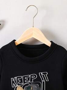 Young Boy Slogan & Dog Print Thermal Pullover - Black - View 4