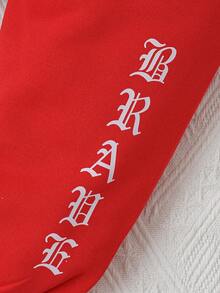 Infant Girls' Sporty Red Letter Printed Tracksuit For Autumn - Red - View 4