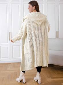 SHEIN EZwear 女式大尺碼長款連帽針織開衫毛衣 - 白色 - 查看 5