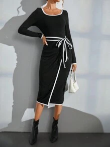 SHEIN Privé Eng Anliegendes Wickelkleid Mit Patchworkkante