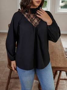 Calvaya Hơn Ren tương phản Tay áo lồng đèn Áo sơ mi - màu đen - Xem 7