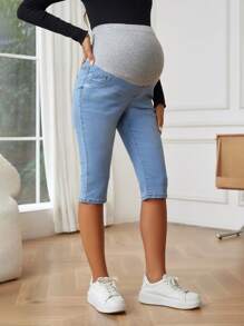 SHEIN Maternity Casual Denim Pants Jeans - Light Wash - View 3