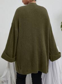 Calvaya 大尺碼純色下垂披肩針織衫 - 軍綠色 - 查看 2