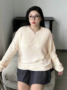 Dazy Petite Plus Suéter holgado de mujer talla grande, ropa de otoño - Albaricoque - Ver 6