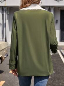 SHEIN LUNE Women'S Collared Single Breasted Thermal Lined Coat - Army Green - View 2