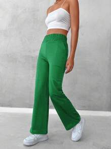 EURMUSE High Waist Straight Leg Pants - Green - View 3