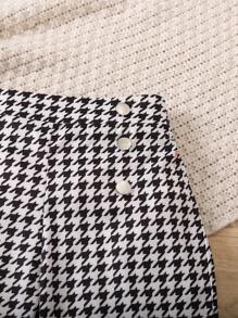 SHEIN Pantalones Rectos Para Niñas Con Estampado De Pata De Gallo - Blanco y Negro - Ver 5