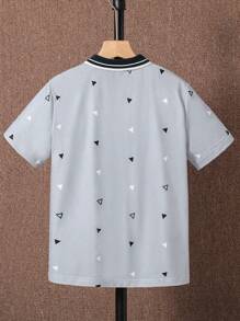 SHEIN Tween Boy Allover Print Polo Shirt, College Style Casual Short Sleeve Top Suitable For Commuting & Leisure Wear Summer Holiday