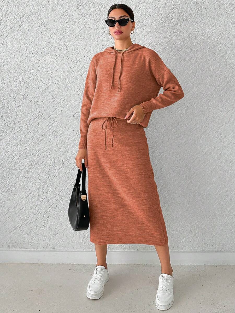 SHEIN Cottnline 女式連帽毛衣兩件套 - 橘色 - 查看 1