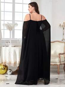 Plus Size Sleeveless Halter Neck Sequined Party Dress Black Elegant Long Sleeve Formal Evening Prom Wedding Guest Gown, For Graduation, Dinner - 黑色 - 查看 2