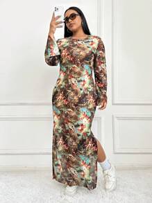 SHEIN EZwear 大碼天使圖案長袖洋裝