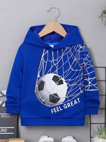 SHEIN 男童足球字母图案卫衣 - 藍色 - 查看 1