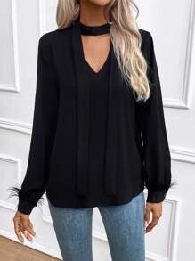 SHEIN Privé Camisa De Mujer Con Escote En Forma De Ojo De Cerradura - Negro - Ver 5