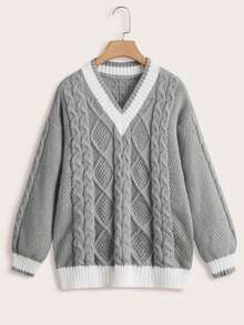 ROMWE Kawaii Của phụ nữ Thả vai Áo len - Xám - Xem 5