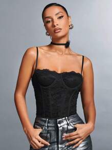 SHEIN BAE Solid Lace Cami Top - Black - View 7